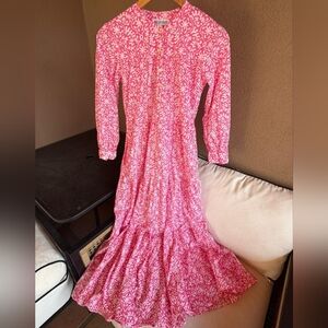 Pink City Prints Elegant Pink Floral Long Sleeve Dress 100% Cotton